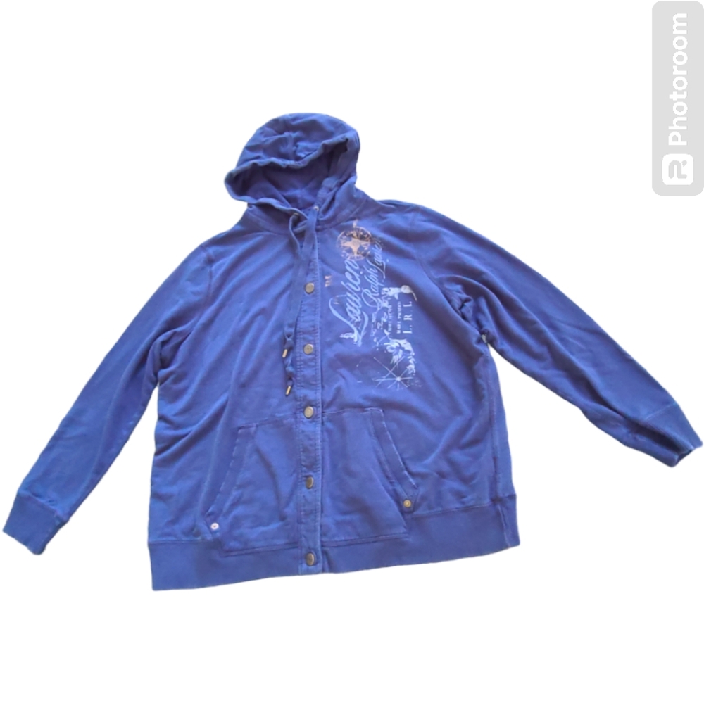 Lauren‎ Ralph Lauren Blue button-up sweatshirt hoodie graphic print 1X